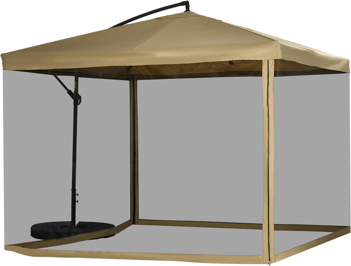 4goodz Zweefparasol Vierkant met Klamboe en Parasolvoettegels - 295 cm - Beige (6013918630690)