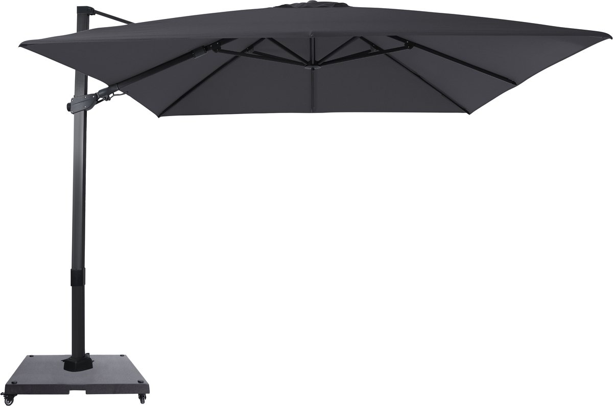 AXI Apollo Premium Zweefparasol 300x300 cm Complete set incl. Hoes & Parasolvoet met wielen Antraciet/grijs - Gepoedercoat aluminium frame met kruisvoet - 360° Draaibaar - Kantelbaar - UV werend doek (8720365068256)
