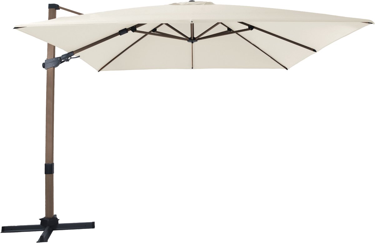 AXI Apollo Premium Zweefparasol 300x300 cm Eikenlook/beige incl. Hoes - Gepoedercoat aluminium frame met kruisvoet - 360° Draaibaar - Kantelbaar - UV werend doek (8721399280683)