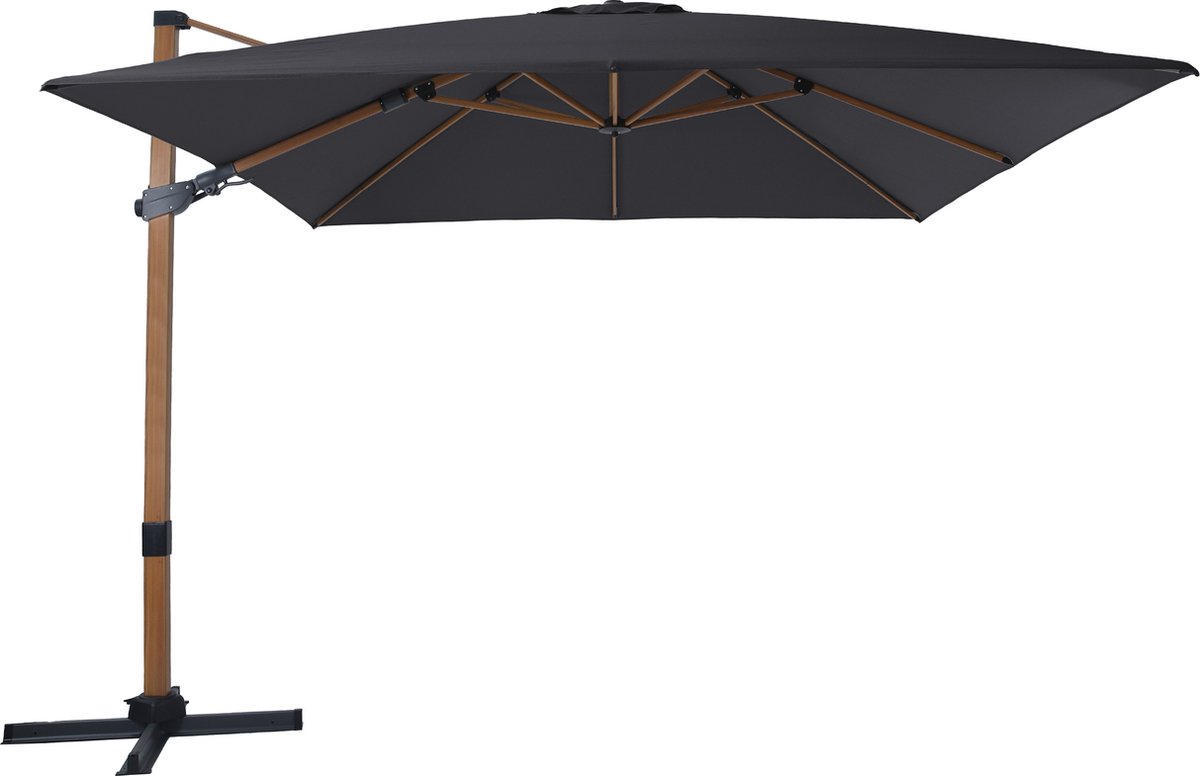 AXI Apollo Premium Zweefparasol 300x300 cm Houtlook/grijs incl. Hoes - Gepoedercoat aluminium frame met kruisvoet - 360° Draaibaar - Kantelbaar - UV werend doek (8720365063527)