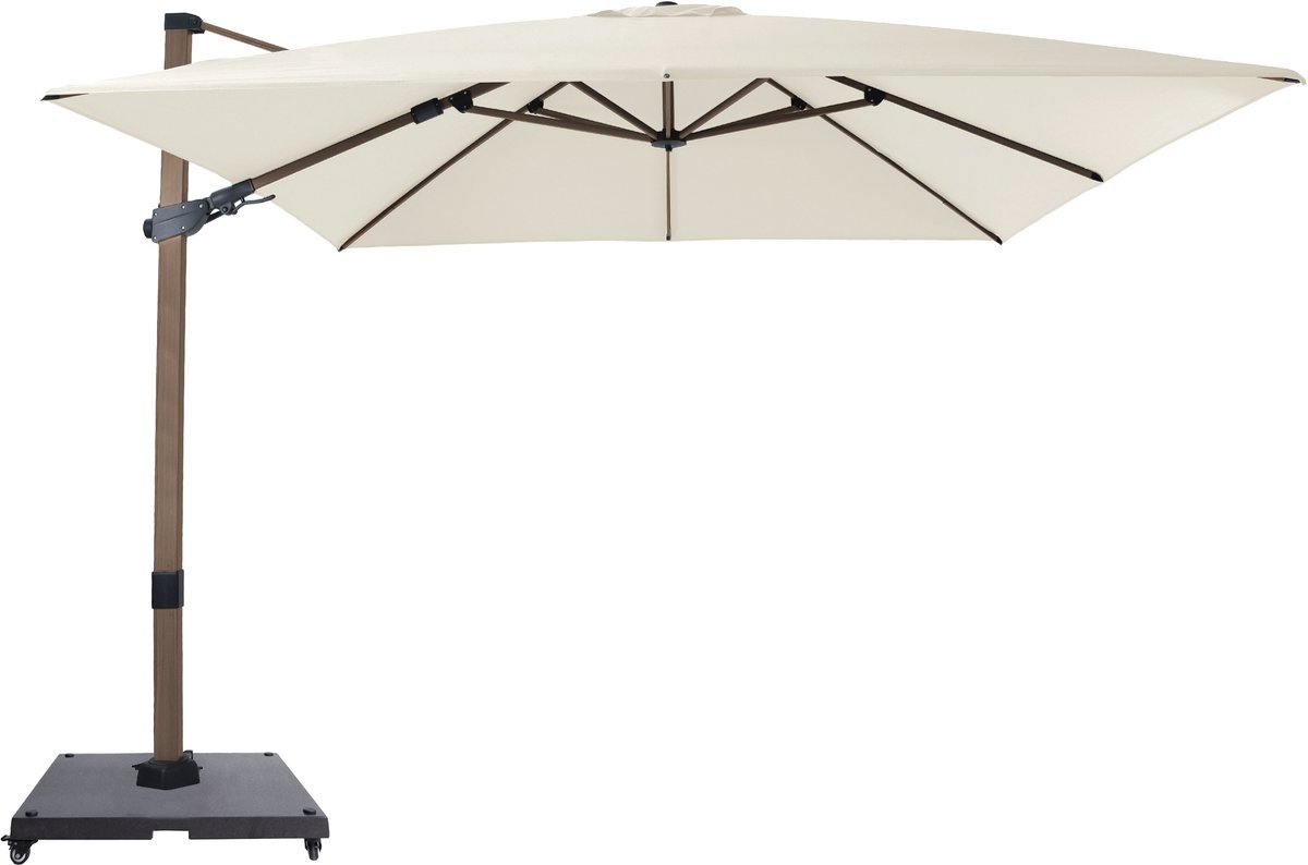 AXI Apollo Premium Zweefparasol 300x300 cm incl parasolvoet met wielen Eikenlook/beige - Gepoedercoat aluminium frame met kruisvoet - 360° Draaibaar - Kantelbaar - UV werend doek (8721399283233)