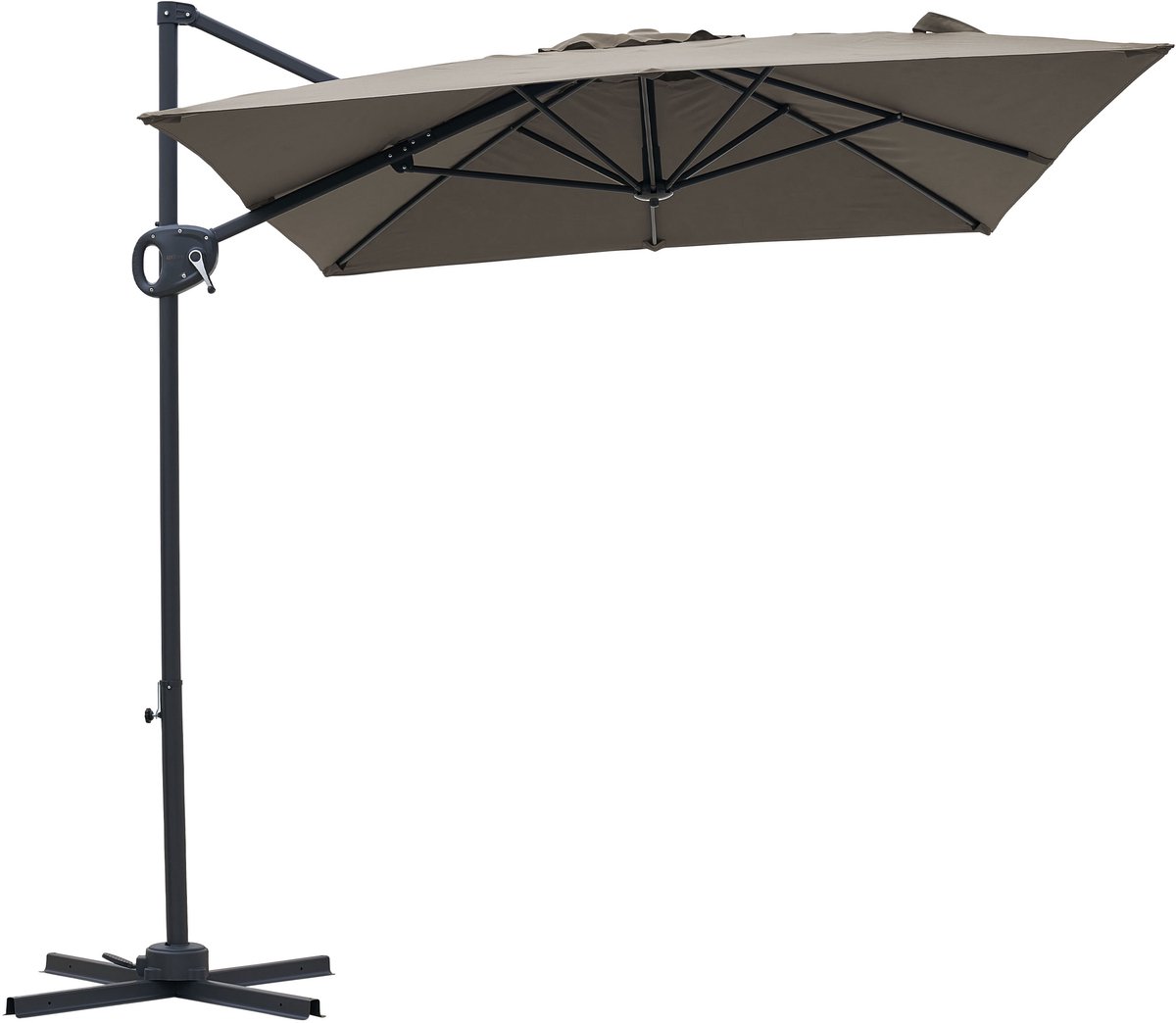 AXI Luma Zweefparasol 200x300 cm Antraciet/taupe incl. Hoes - Gepoedercoat frame met kruisvoet - 360° Draaibaar - UV werend doek (8721399280980)