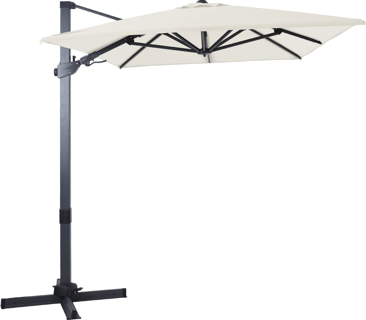 AXI Milad Premium Zweefparasol 200x300 cm Antraciet/beige incl. Hoes - Gepoedercoat aluminium frame met kruisvoet - 360° Draaibaar - Kantelbaar - UV werend doek (8720365063572)