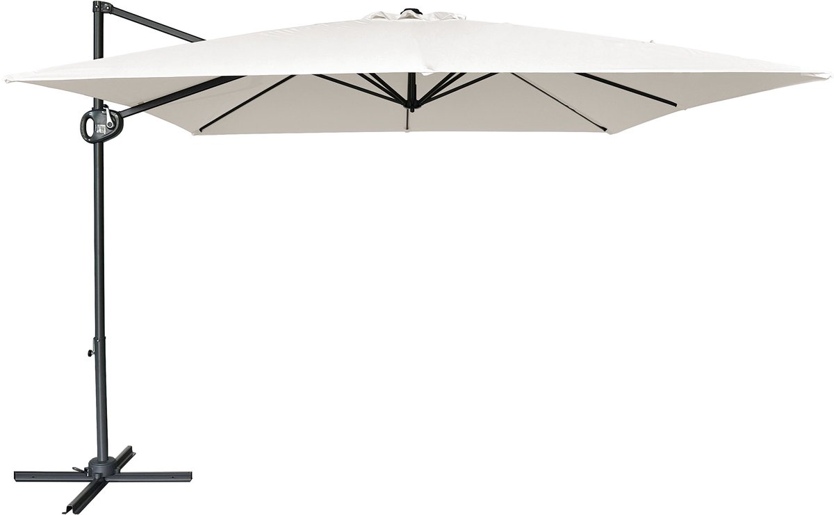 AXI Mira Zweefparasol 300x300 cm Antraciet/beige incl. Hoes - Gepoedercoat frame met kruisvoet - 360° Draaibaar - UV werend doek (8721399280911)