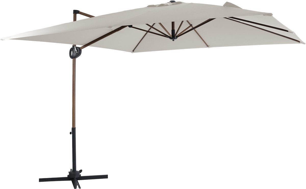 AXI Mira Zweefparasol 300x300 cm Eikenlook /beige incl. Hoes - Gepoedercoat frame met kruisvoet - 360° Draaibaar - UV werend doek (8721399280959)