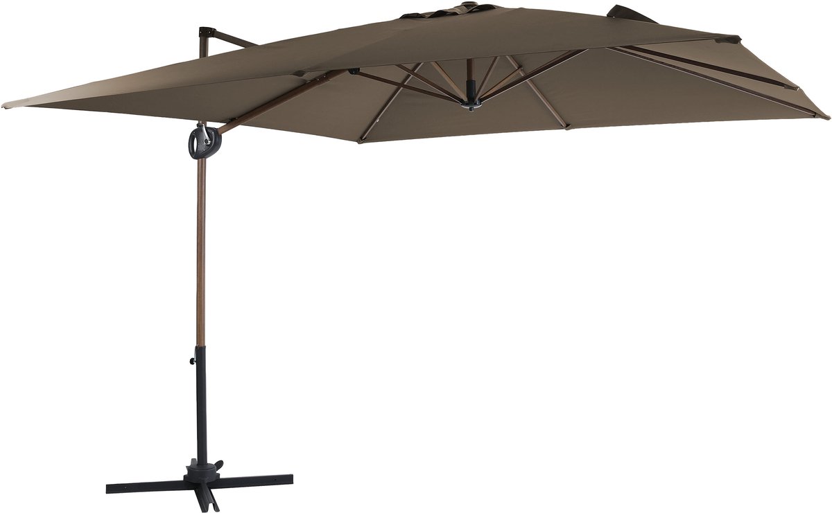 AXI Mira Zweefparasol 300x300 cm Eikenlook /taupe incl. Hoes - Gepoedercoat frame met kruisvoet - 360° Draaibaar - UV werend doek (8721399280966)