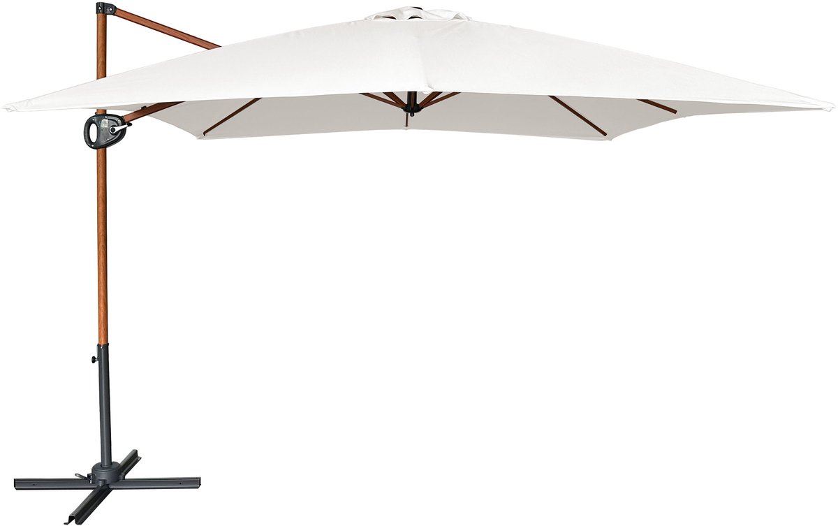 AXI Mira Zweefparasol 300x300 cm Houtlook /beige incl. Hoes - Gepoedercoat frame met kruisvoet - 360° Draaibaar - UV werend doek (8721399280942)