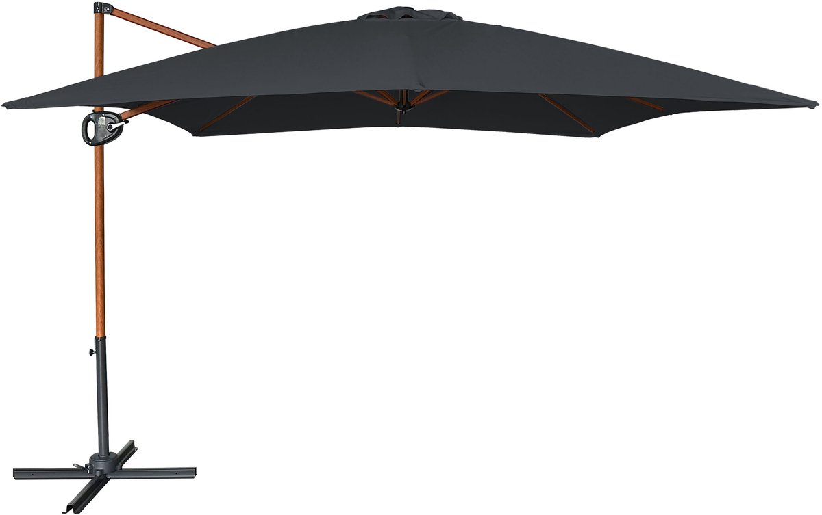 AXI Mira Zweefparasol 300x300 cm Houtlook /grijs incl. Hoes - Gepoedercoat frame met kruisvoet - 360° Draaibaar - UV werend doek (8721399280928)