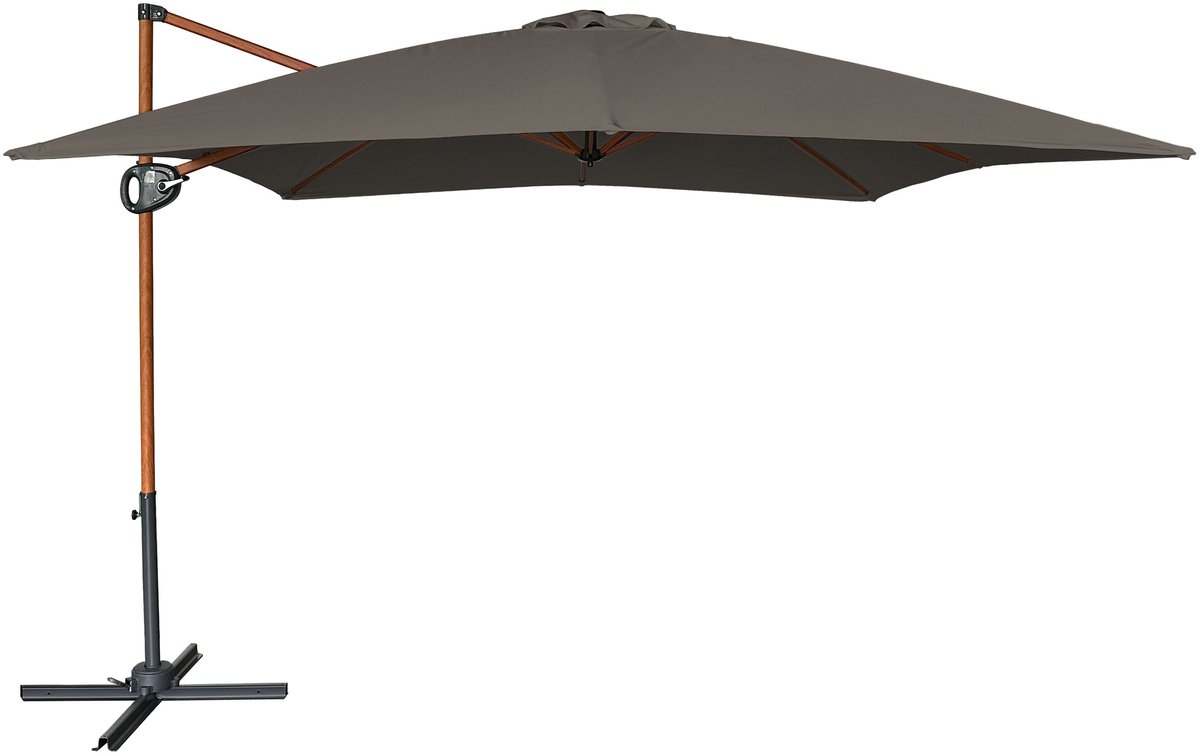 AXI Mira Zweefparasol 300x300 cm Houtlook /taupe incl. Hoes - Gepoedercoat frame met kruisvoet - 360° Draaibaar - UV werend doek (8721399280935)
