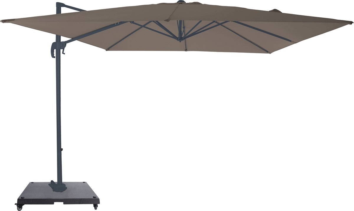 AXI Nima Zweefparasol 300x300 cm Complete set incl. Hoes & Parasolvoet met wielen Antraciet/taupe - Gepoedercoat aluminium frame met kruisvoet - 360° Draaibaar - Kantelbaar - UV werend doek (8720365068232)