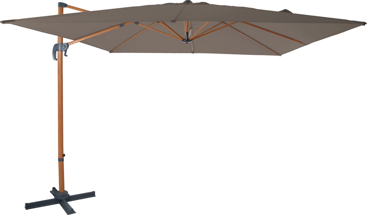AXI Nima Zweefparasol 300x300 cm Houtlook/taupe incl. Hoes - Gepoedercoat aluminium frame met kruisvoet - 360° Draaibaar - Kantelbaar - UV werend doek (8720365063299)