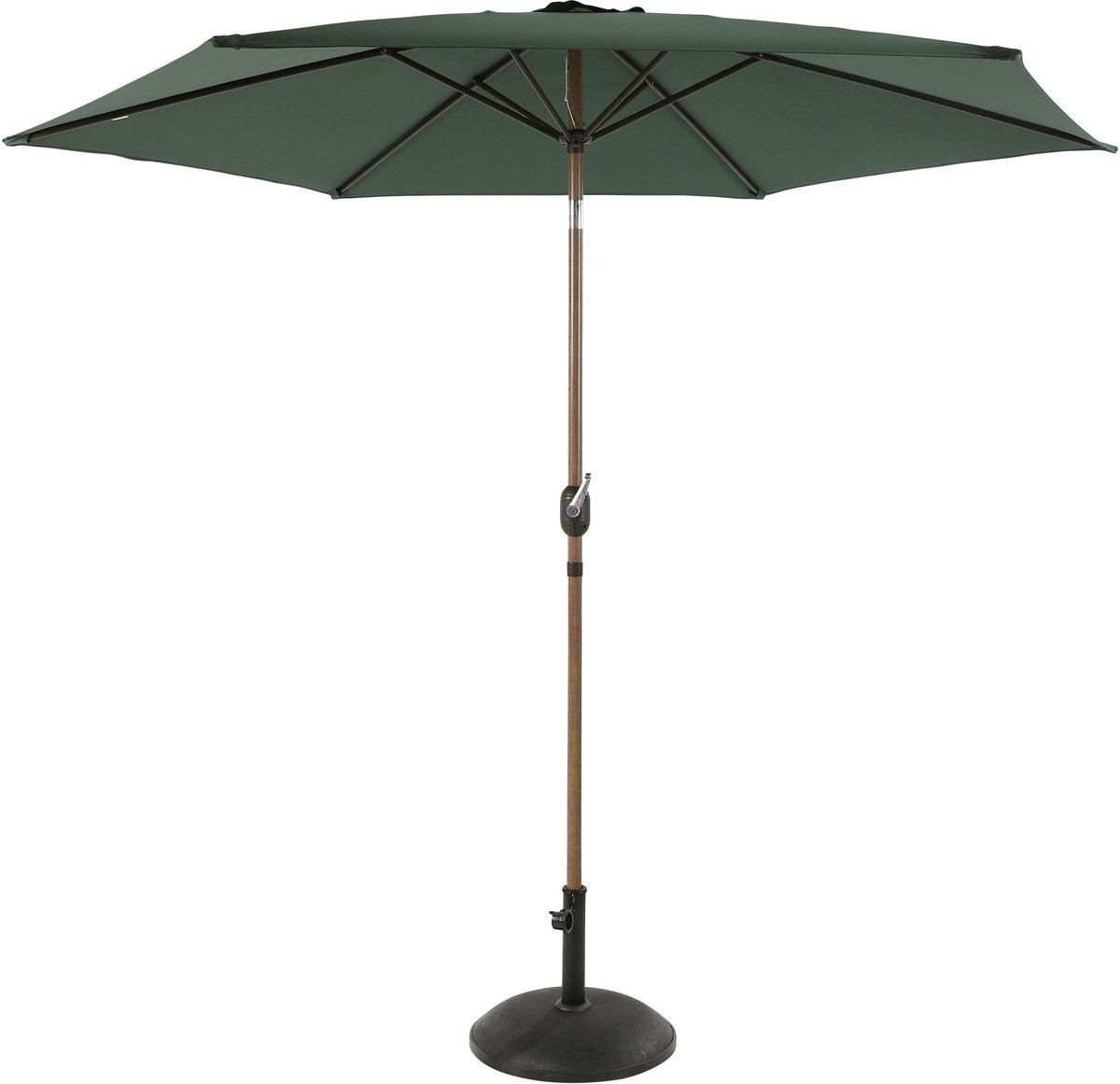 AXI Noor Stokparasol Ø 300cm Eikenlook/groen - Gepoedercoat frame - met Parasolvoet - Kantelbaar (8721399283318)