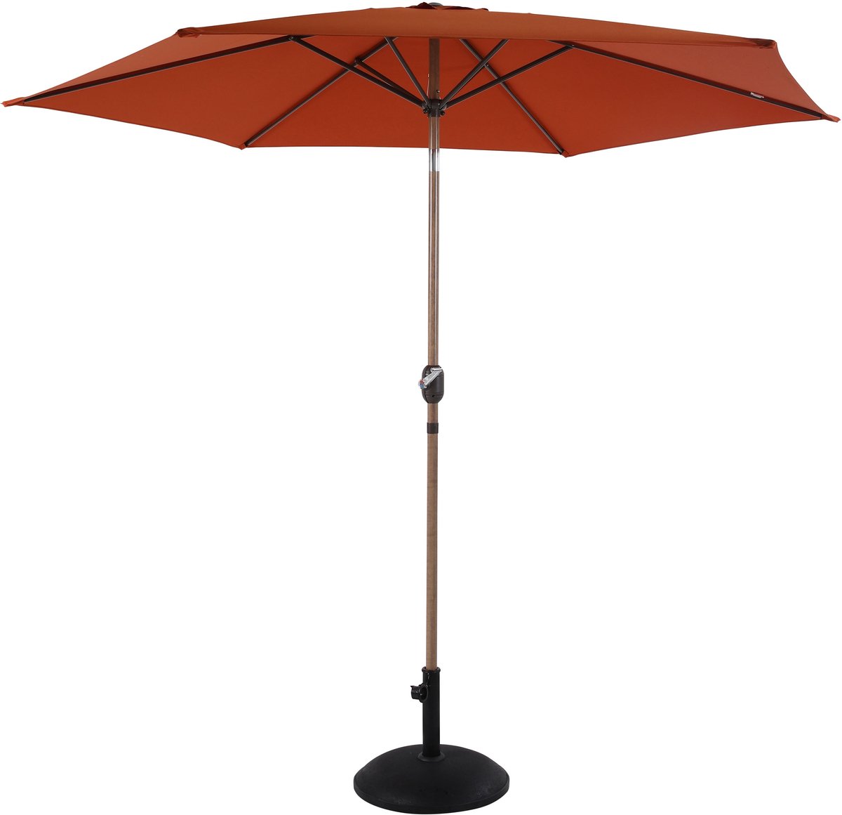 AXI Noor Stokparasol Ø 300cm Eikenlook/terracotta - Gepoedercoat frame - met Parasolvoet - Kantelbaar (8721399283301)