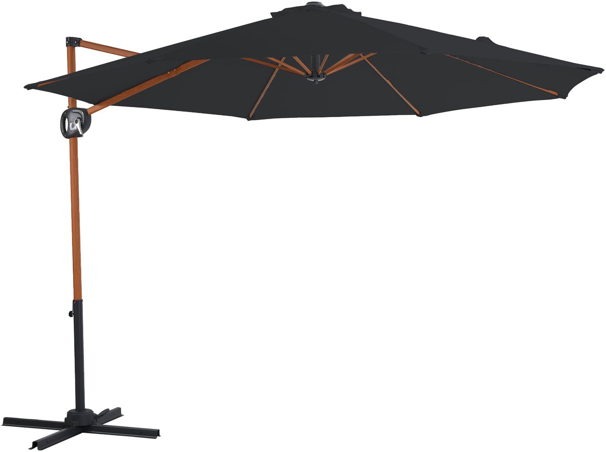 AXI Solea Zweefparasol Ø 300cm Houtlook/grijs incl. Hoes - Gepoedercoat frame met kruisvoet - 360° Draaibaar - UV werend doek (8721399281031)