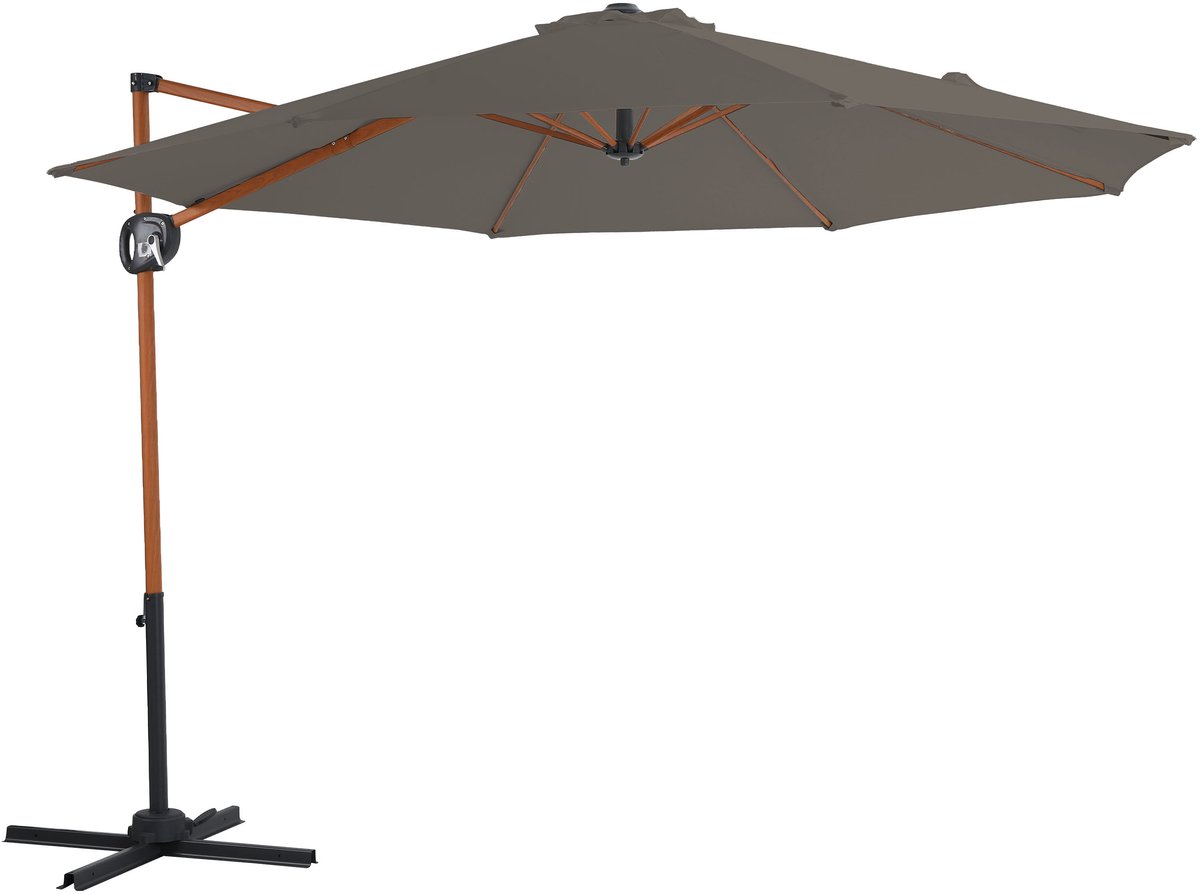 AXI Solea Zweefparasol Ø 300cm Houtlook/taupe incl. Hoes - Gepoedercoat frame met kruisvoet - 360° Draaibaar - UV werend doek (8721399281048)