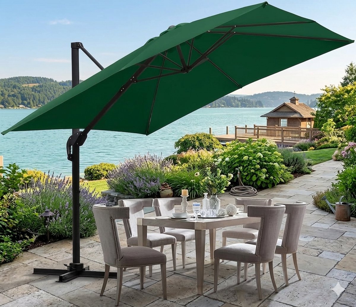 Ampelschirm 300 x 300 cm Vierkant XL, 360° Draaibaar & Kantelbaar, UV50+ Waterafstotend, Aluminium Zweefparasol met Kurbel en Kruisvoet voor Tuin & Terras, Antraciet - Urbanhome (9508649923755)