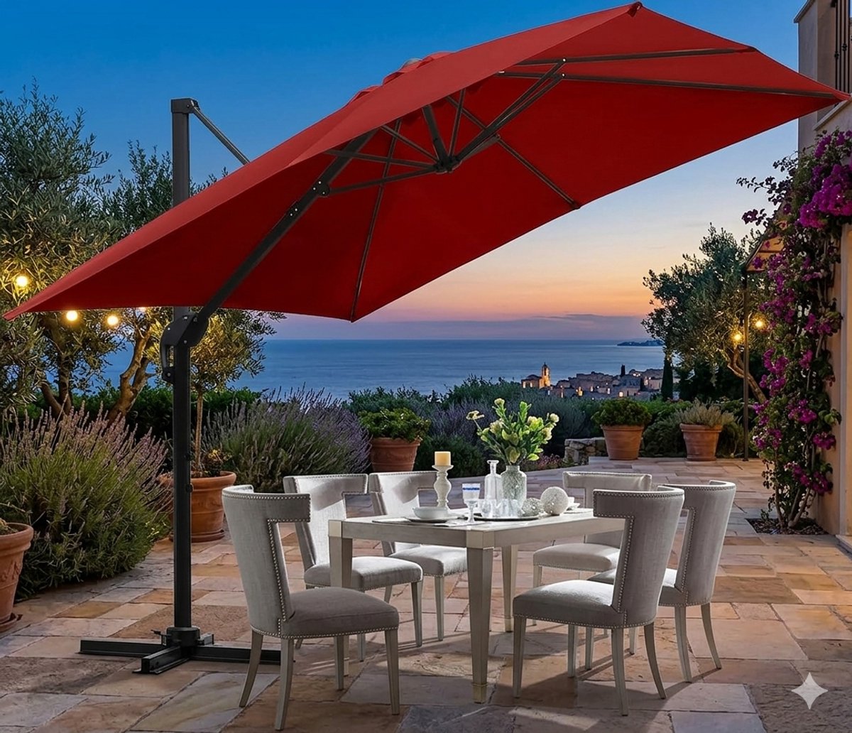 Ampelschirm 300 x 300 cm Vierkant XL, 360° Draaibaar & Kantelbaar, UV50+ Waterafstotend, Aluminium Zweefparasol met Kurbel en Kruisvoet voor Tuin & Terras, Antraciet - Urbanhome (9507615845985)