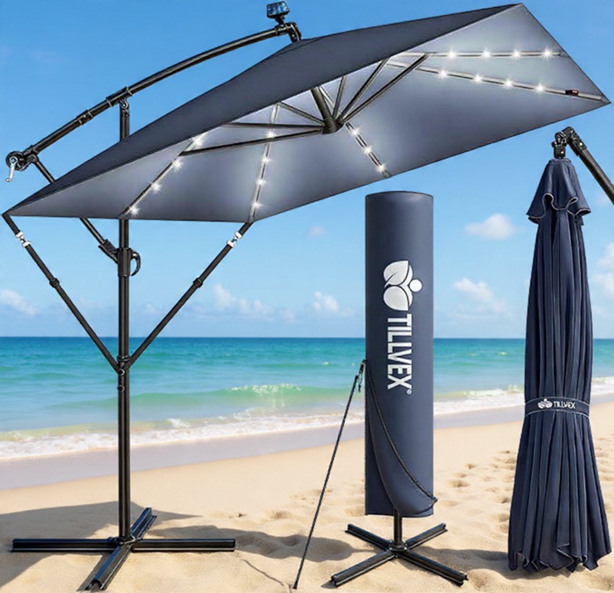 Ampelschirm Rechthoekig 330 cm XL, 360° Draaibaar & Kantelbaar (90-135°), UPF 50+ UV-Bescherming, Waterdichte Aluminium Zweefparasol met Kurbel, Standaard en Beschermhoes, voor Tuin & Terras - Urbanhome (9501834942272)