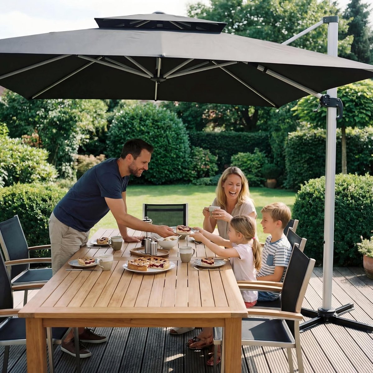 Balkonparasol 300x400 cm Rechthoekig - Zweefparasol met 360° Draaifunctie, UV50+ Bescherming, Waterdicht, Dubbel Dak & Zwenkarm - Aluminium Tuinparasol Grijs - Nicolehome (9506293566212)