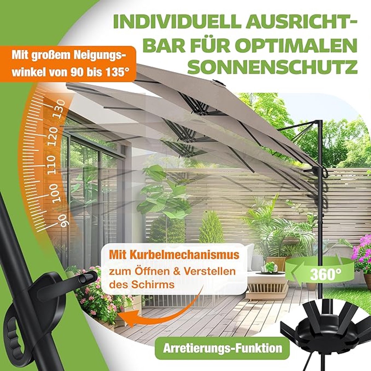 Dubbele zweefparasol 460 x 270 x 243 cm - XXL tuinparasol met zwengelsysteem & rotatiekanteling, aluminium frame 48 mm, 12 metalen baleinen, UV- & waterbestendig, inclusief beschermhoes - Mobili Bella (9506341655233)
