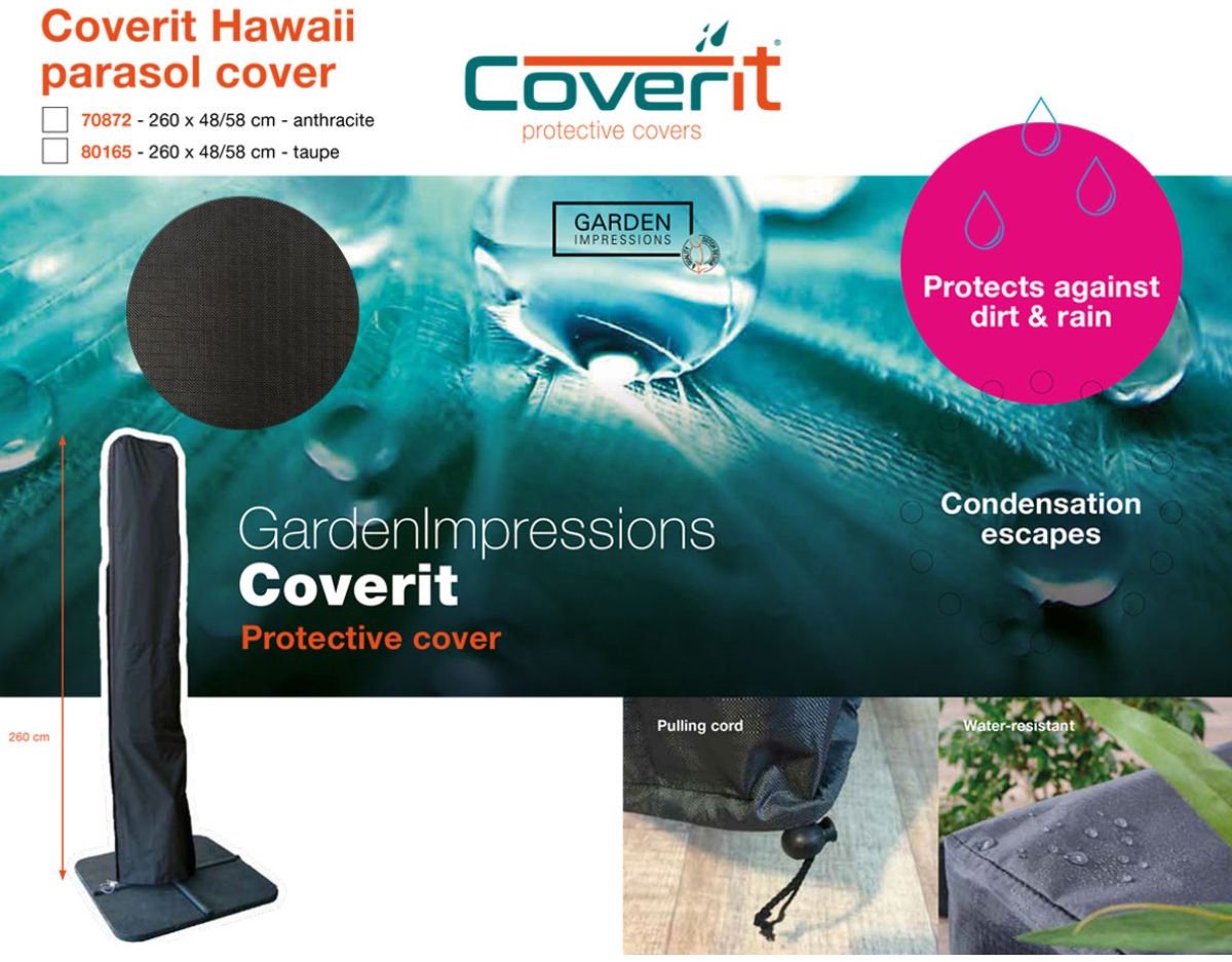 Garden Impressions Hawaii zweefparasol Ø350 cm carbon black / zwart met 90kg verrijdbare parasolvoet en parasolhoes (8721552305840)