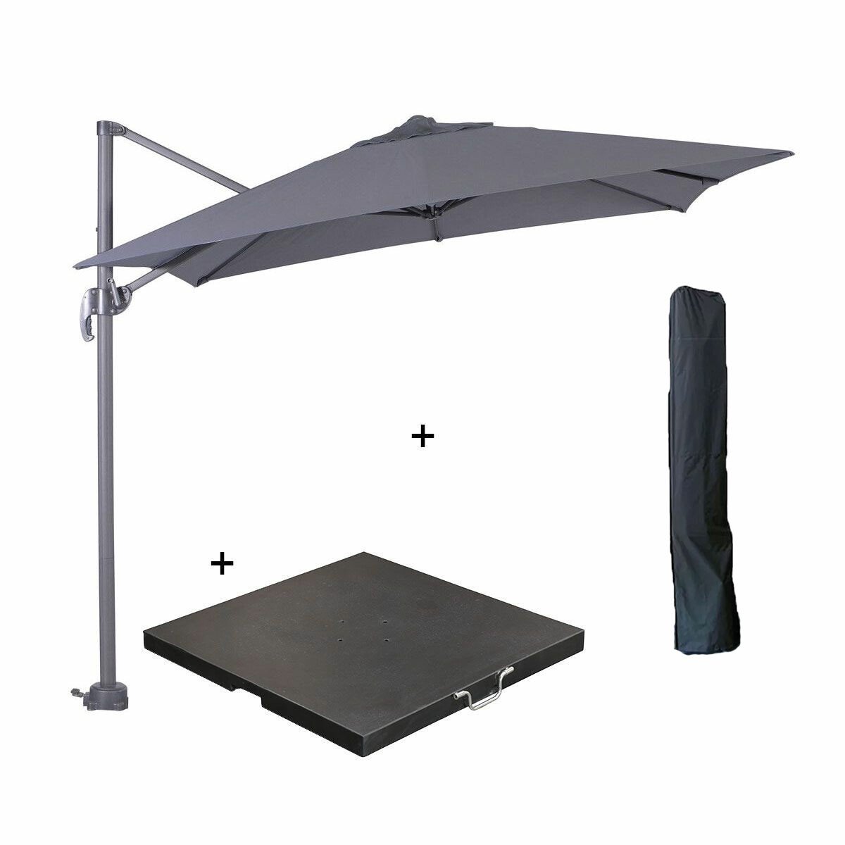 Garden Impressions Hawaii zweefparasol S 250x250 - donker grijs met 60 kg parasolvoet en parasolhoes (8721552306618)