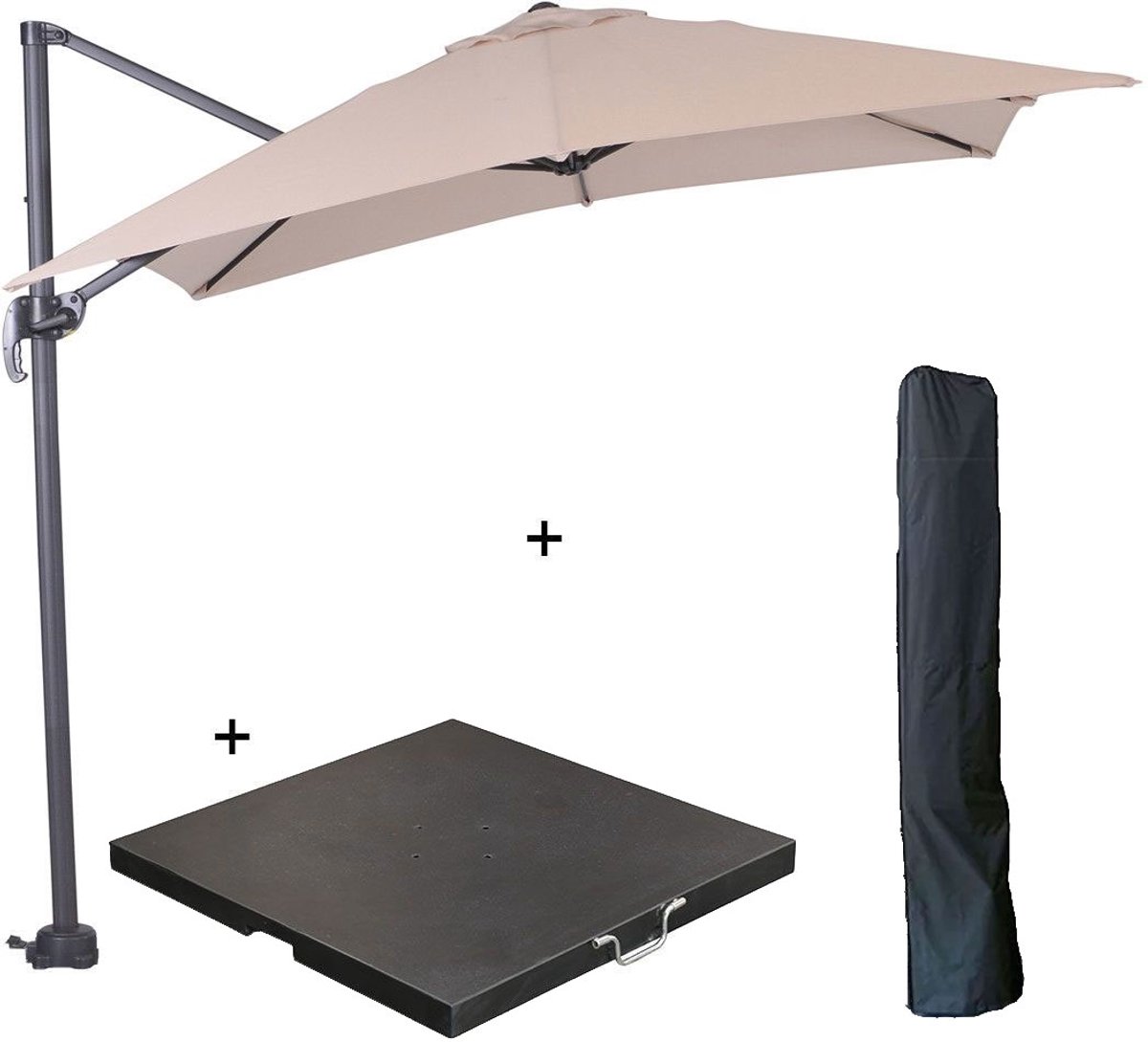 Garden Impressions Hawaii zweefparasol S 250x250 - donker grijs/ecru met 60 kg parasolvoet en parasolhoes (8721552306601)