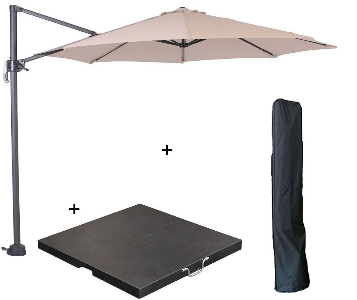 Garden Impressions Hawaii zweefparasol S Ø300 - donker grijs/ecru met 80 kg parasolvoet en parasolhoes (8721552305987)