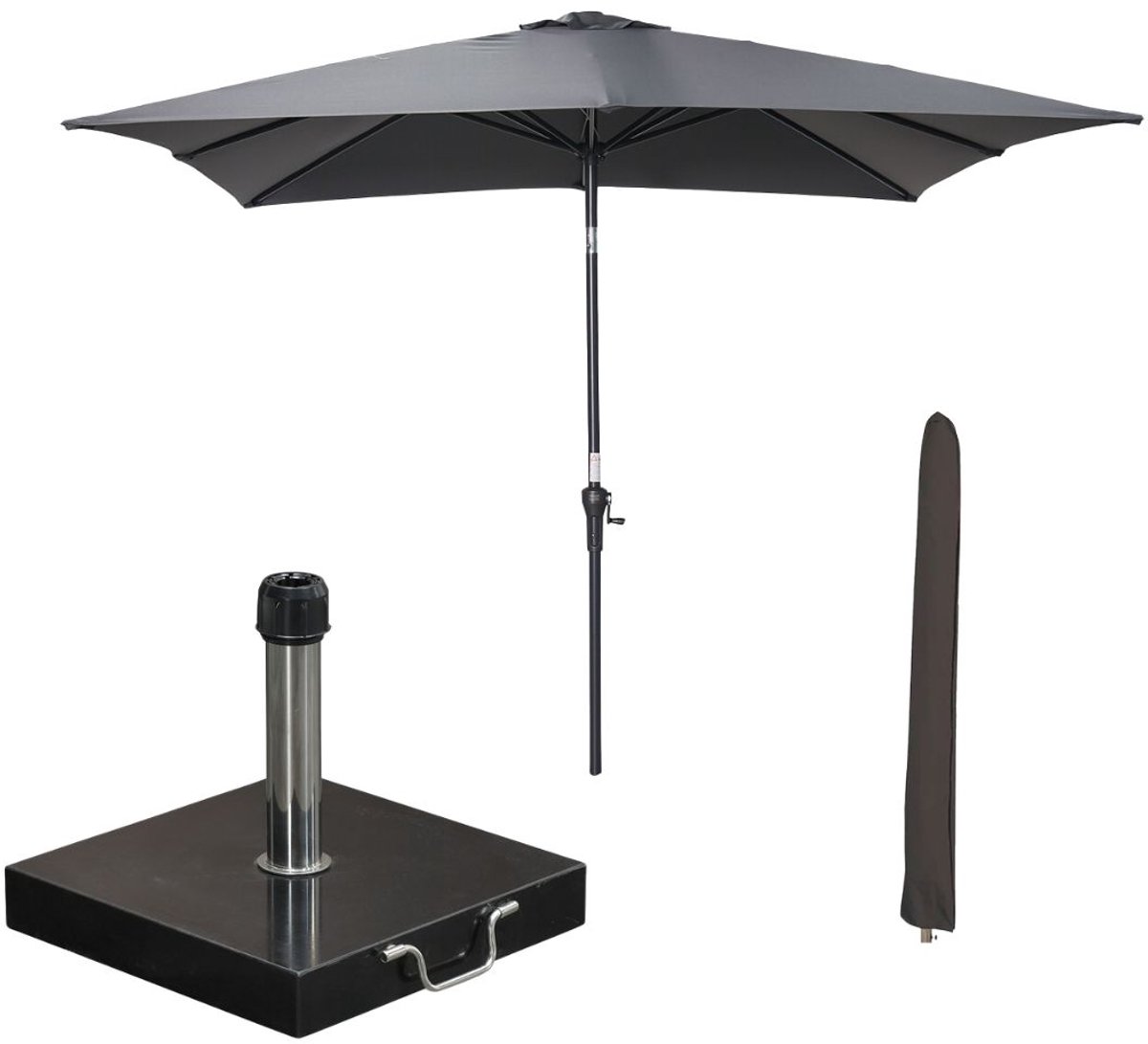 Garden Impressions Lotus stokparasol 250x250 cm donker grijs incl parasolhoes en 40 kg Cosmo parasolvoet (8721552300616)