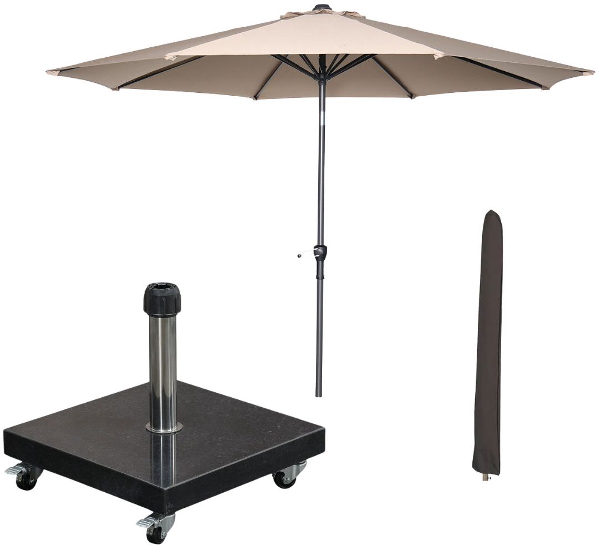 Garden Impressions Lotus stokparasol 250x250 cm - ecru incl parasolhoes en 40 kg Eureka parasolvoet (8721552300432)