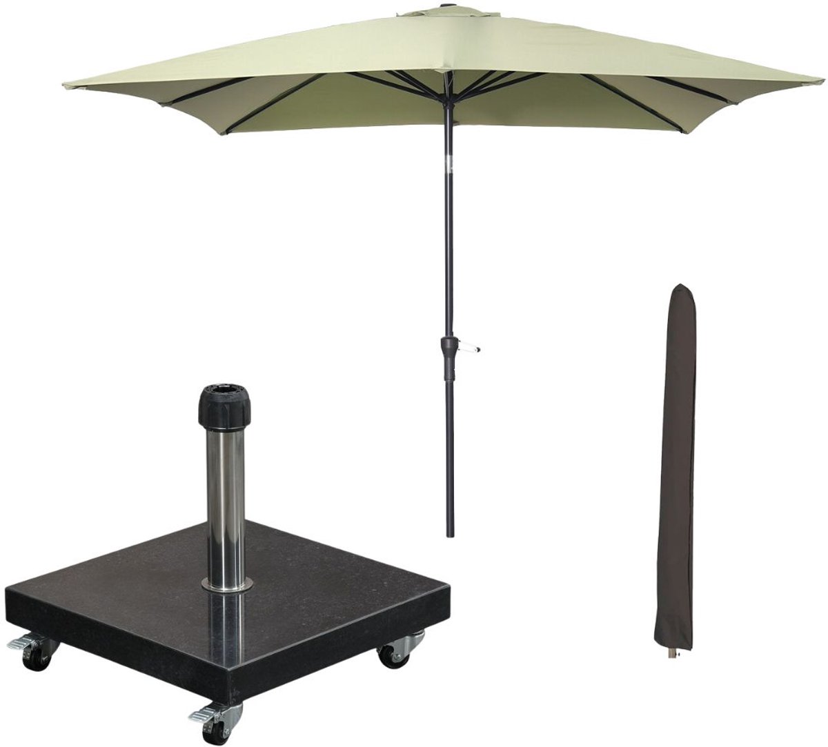 Garden Impressions Lotus stokparasol 250x250 cm - olijf incl parasolhoes en40 kg Eureka parasolvoet (8721552300418)