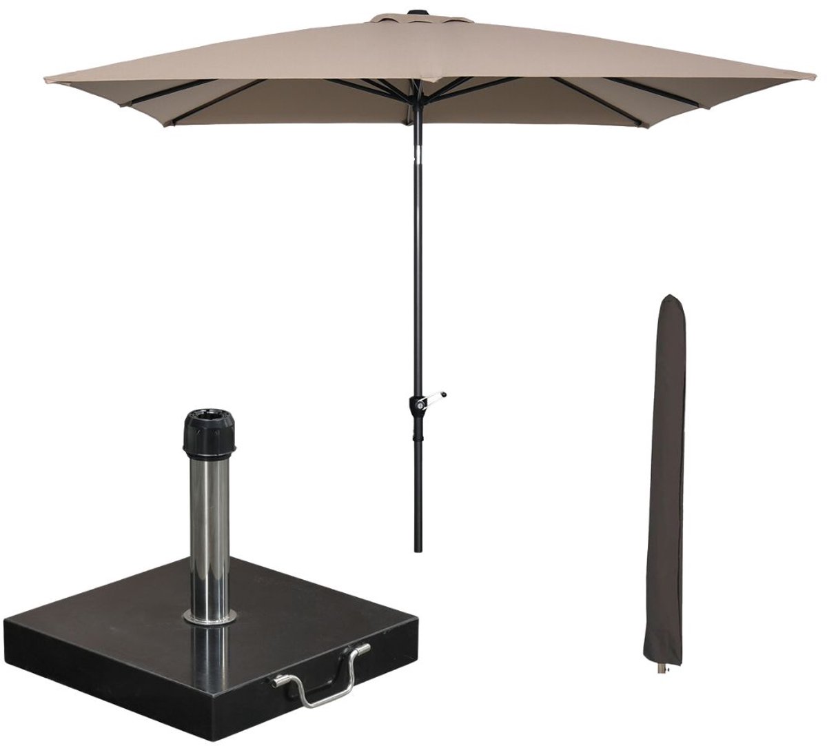 Garden Impressions Lotus stokparasol 250x250 cm - taupe incl parasolhoes en 40 kg Cosmo parasolvoet (8721552300579)