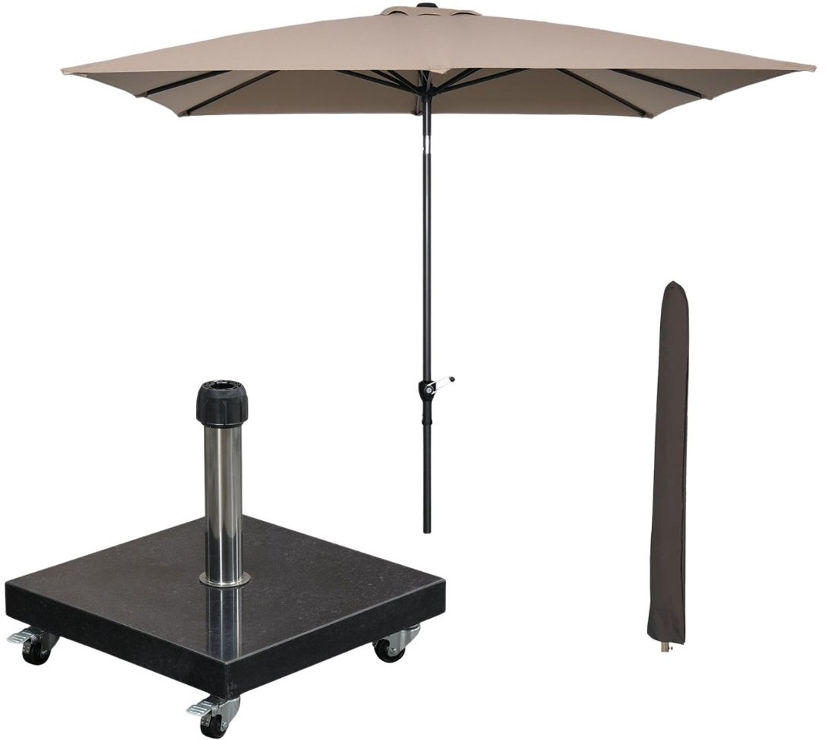 Garden Impressions Lotus stokparasol 250x250 cm - taupe incl parasolhoes en 40 kg Eureka parasolvoet (8721552300401)