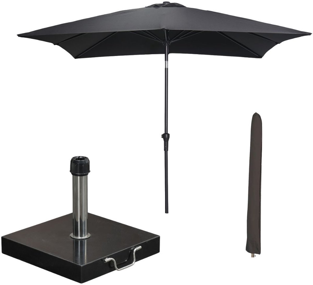 Garden Impressions Lotus stokparasol 250x250 cm - zwart incl parasolhoes en 40 kg Cosmo parasolvoet (8721552300562)