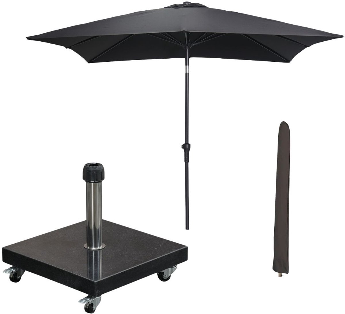 Garden Impressions Lotus stokparasol 250x250 cm - zwart incl parasolhoes en 40 kg Eureka parasolvoet (8721552300395)