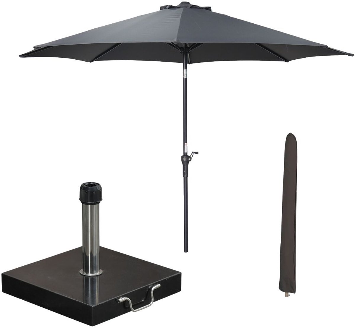 Garden Impressions Lotus stokparasol Ø300 cm - donker grijs incl parasolhoes en 40 kg Cosmo parasolvoet (8721552300555)