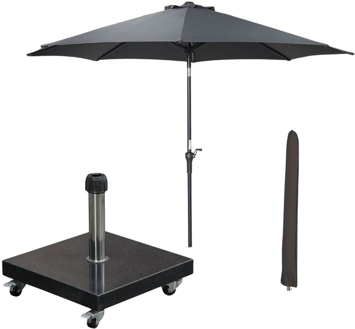 Garden Impressions Lotus stokparasol Ø300 cm - donker grijs incl parasolhoes en 40 kg Eureka parasolvoet (8721552300388)