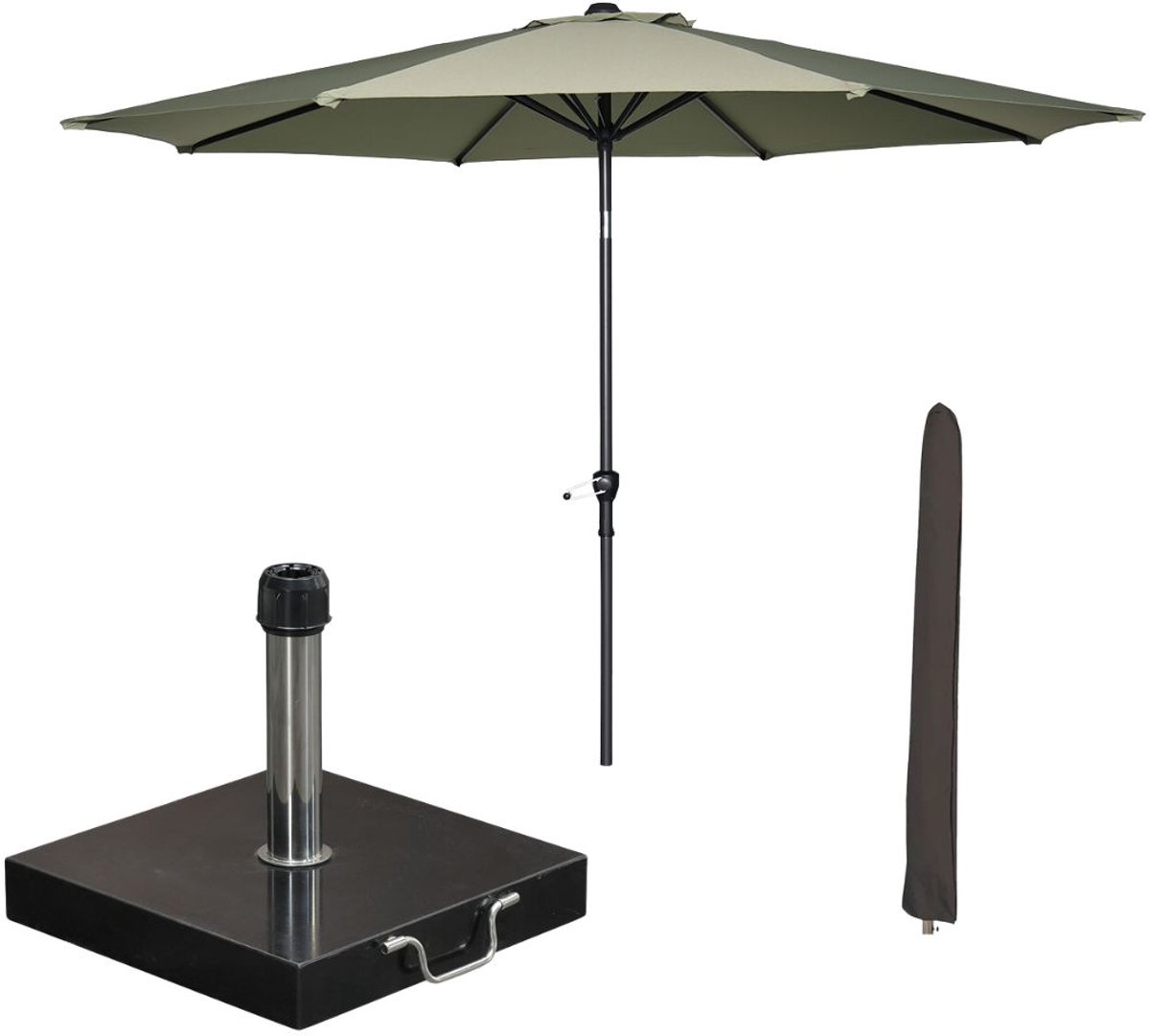 Garden Impressions Lotus stokparasol Ø300 cm - olijf incl parasolhoes en 40 kg Cosmo parasolvoet (8721552300524)