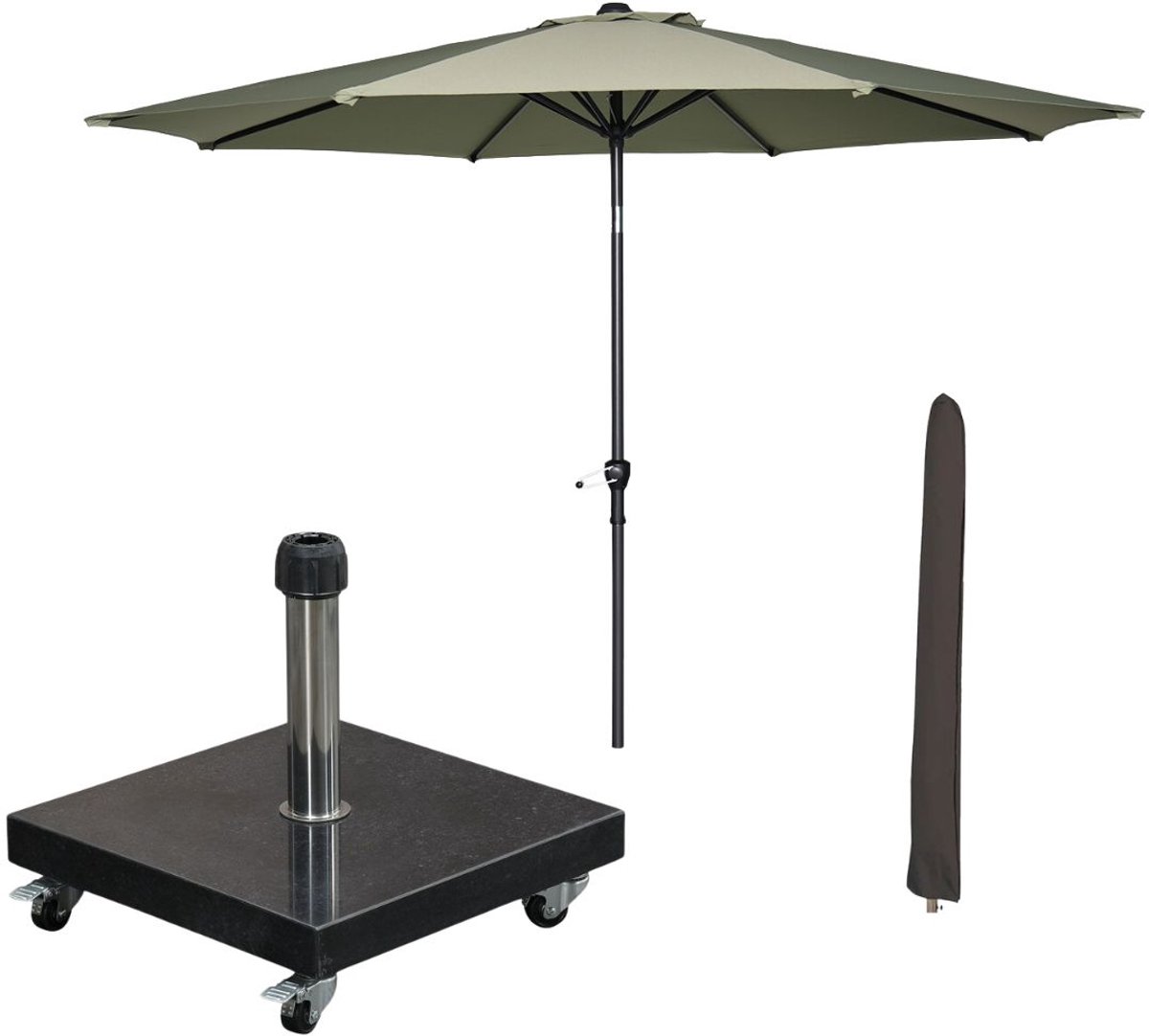 Garden Impressions Lotus stokparasol Ø300 cm - olijf incl parasolhoes en 40 kg Eureka parasolvoet (8721552300357)