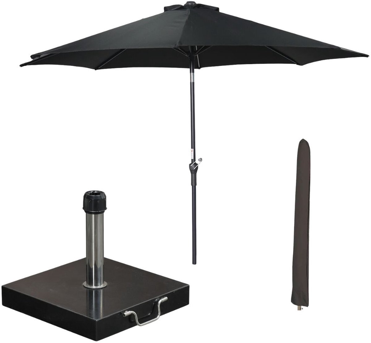 Garden Impressions Lotus stokparasol Ø300 cm - zwart incl parasolhoes en 40 kg Cosmo parasolvoet (8721552300500)