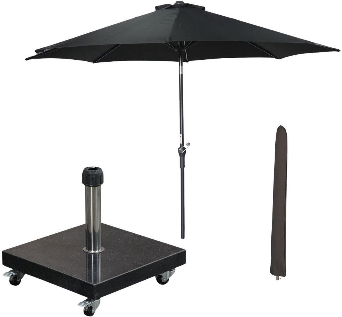Garden Impressions Lotus stokparasol Ø300 cm - zwart incl parasolhoes en 40 kg Eureka parasolvoet (8721552300333)