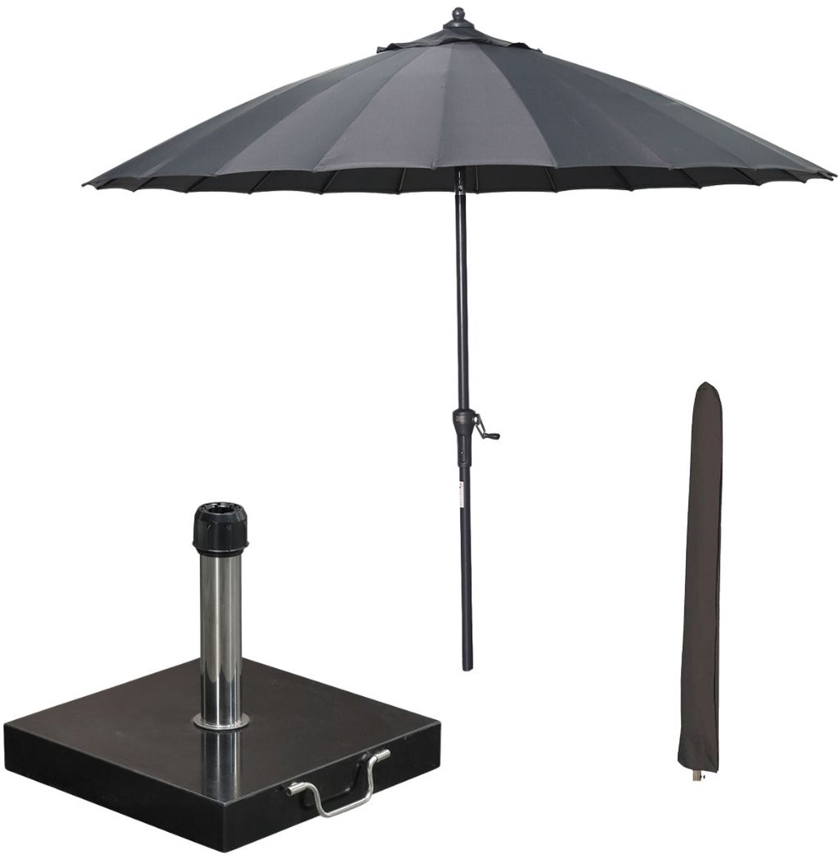 Garden Impressions Manilla stokparasol Ø250 cm - donker grijs incl parasolhoes en 40 kg Cosmo parasolvoet (8721552300494)