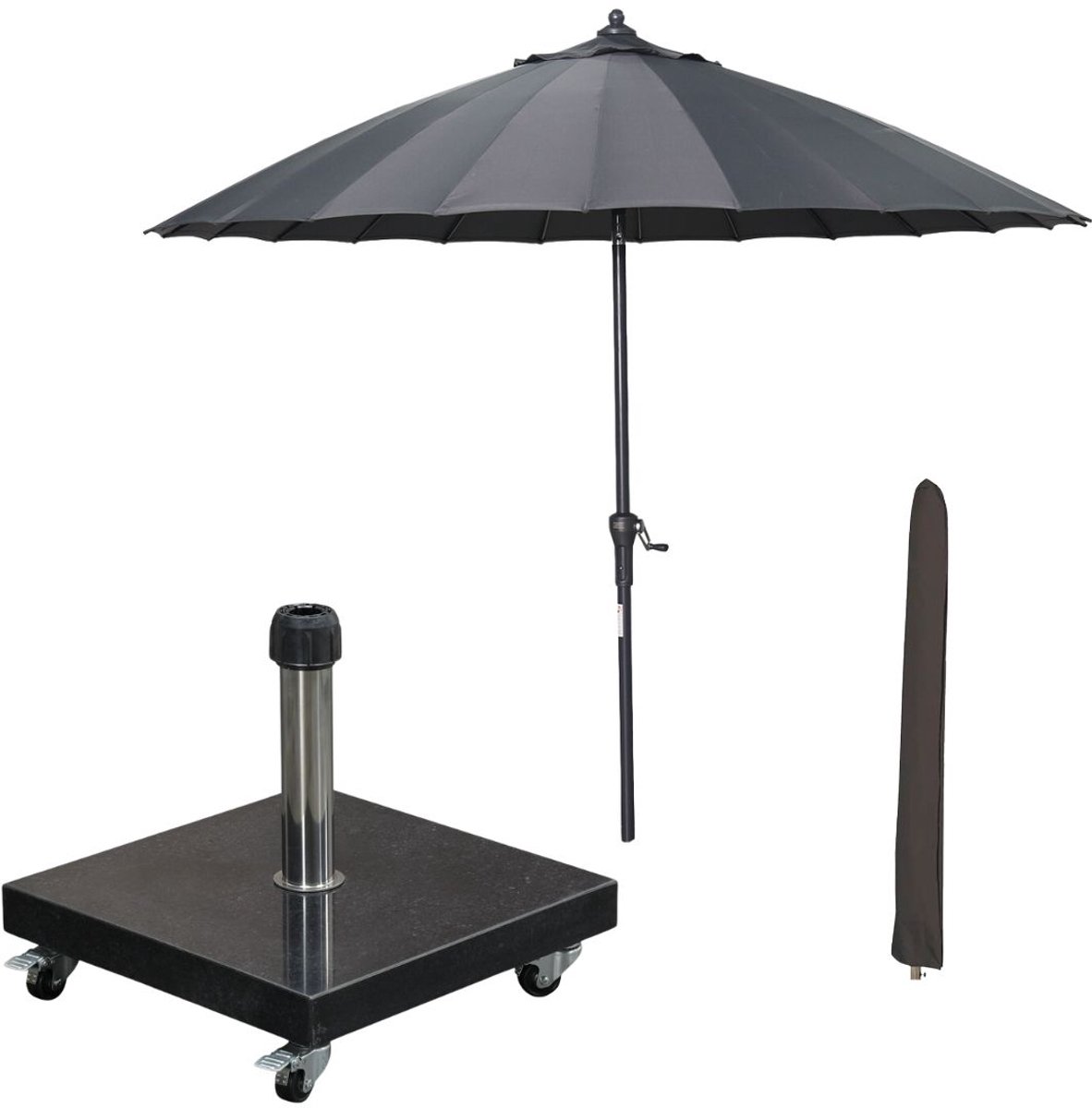 Garden Impressions Manilla stokparasol Ø250 cm - donker grijs incl parasolhoes en 40 kg Eureka parasolvoet en parasolhoes (8721552300326)