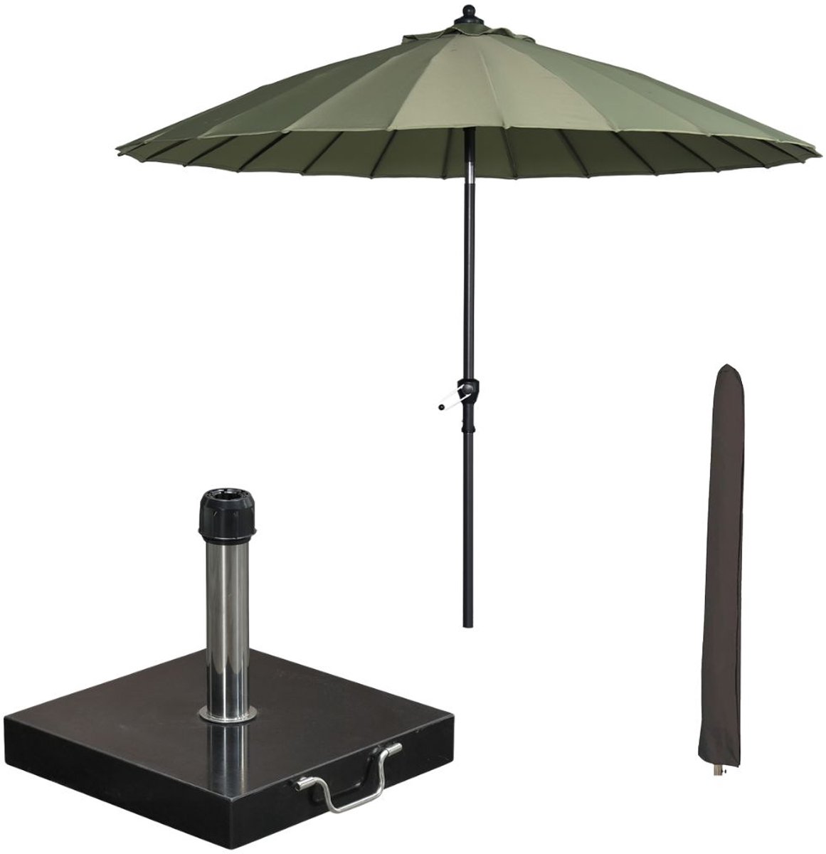 Garden Impressions Manilla stokparasol Ø250 cm - olijf incl parasolhoes en 40 kg Cosmo parasolvoet (8721552300463)