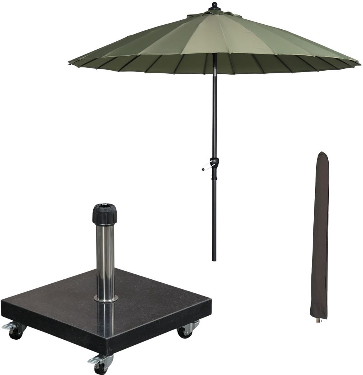 Garden Impressions Manilla stokparasol Ø250 cm - olijf incl parasolhoes en 40 kg Eureka parasolvoet (8721552300296)