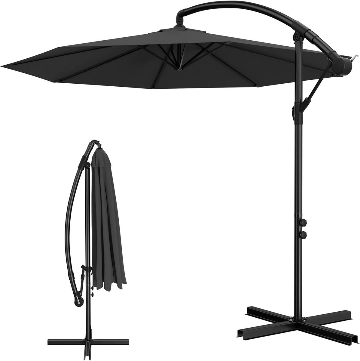 Grote Tuinparasol Ø 300 cm Vierkante Zweefparasol Donkergrijs Kantelbaar (9101106147000)