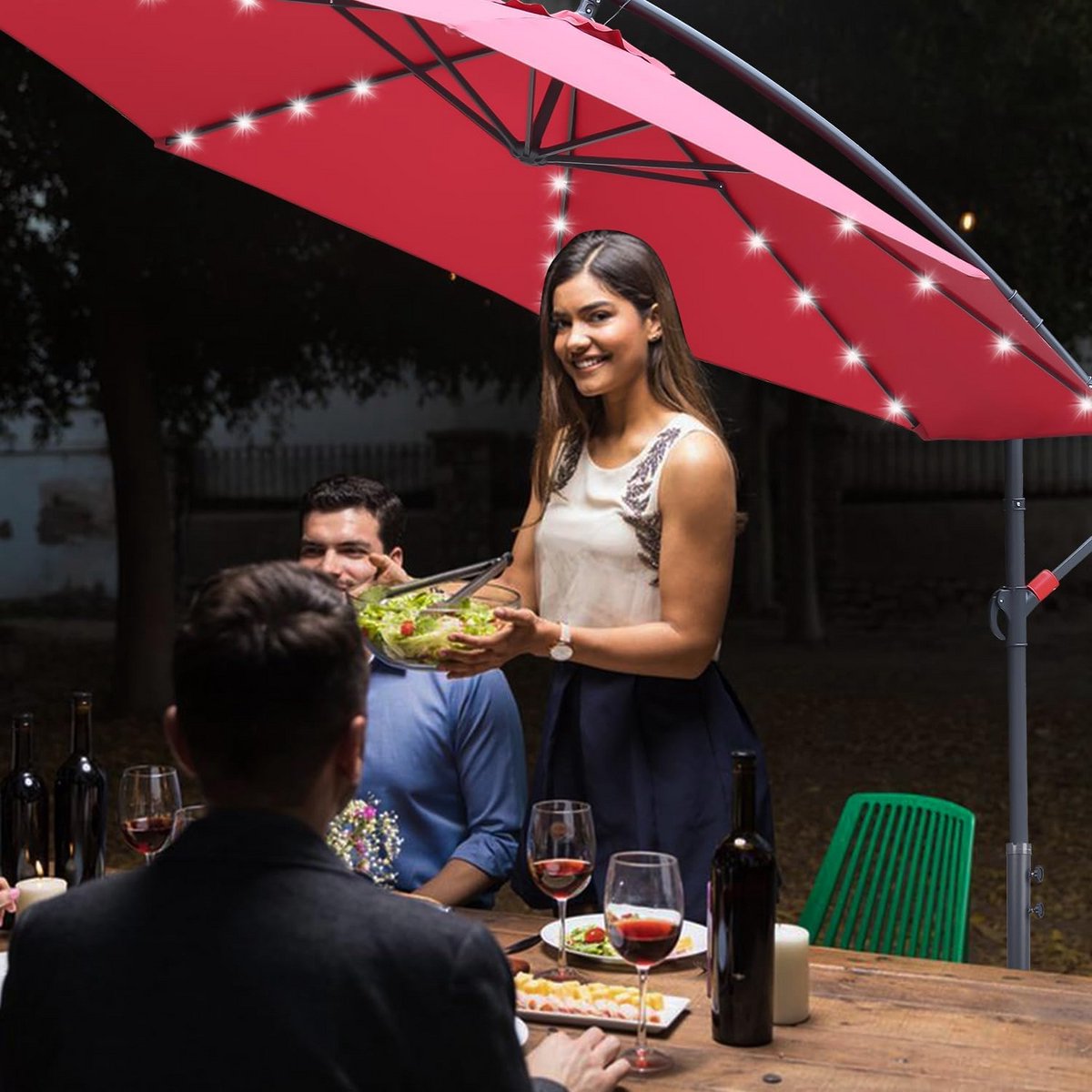 Grote zweefparasol voor tuin en balkon, 350/300 cm, met stevige standaard (9101060705414)