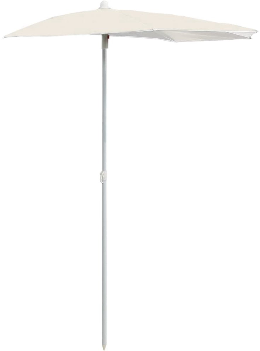 Halve Parasol voor Balkon & Muur - 180 x 90 cm - Zand - UV-bestendig & Anti-fade - Compacte Wandparasol met Stalen Frame - Inclusief 5 Ribben (6007156695337)