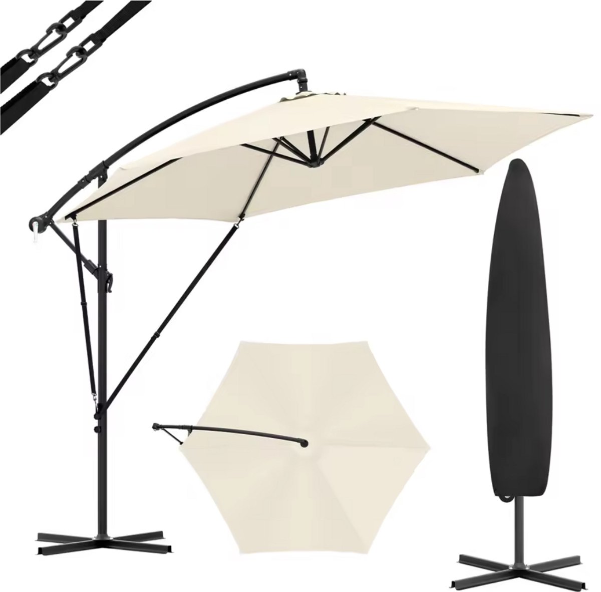 J&R Parasol - Kantelbare parasol - Tuinparaplu - Tuin parasol - Grote parasol - Zweefparasol - Verstelbaar - 310x310cm - Beige (8721352959625)