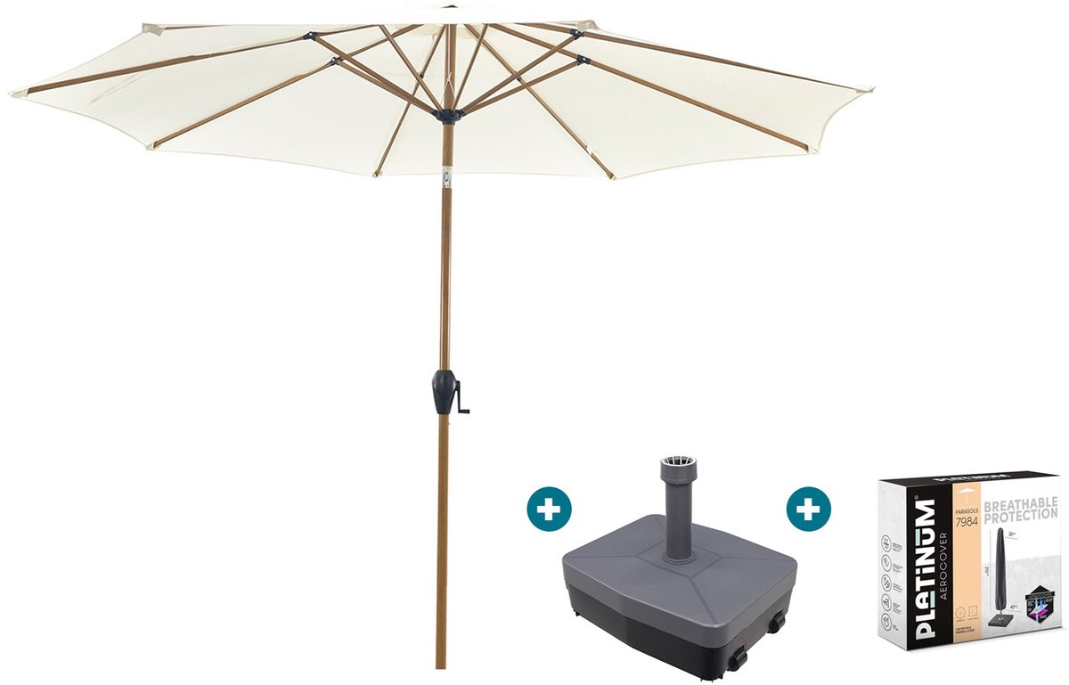 Kayu Stokparasol Ø300 cm. - Ecru/Woodlook met vulbare voet & hoes (6097329886846)